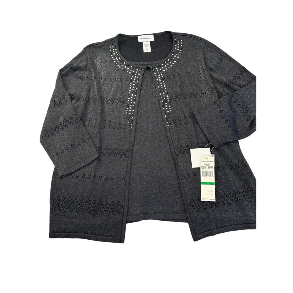 Alfred Dunner Classics Black Metallic Beaded 2 Piece Sweater Set Large 04536 F0